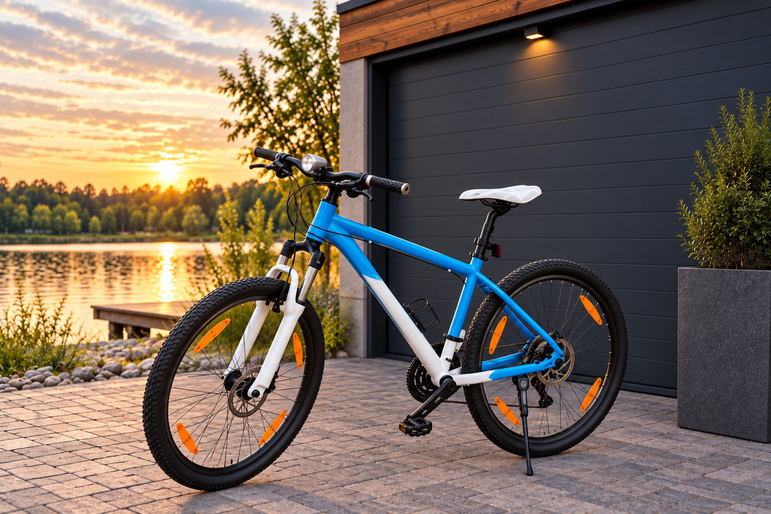 Modro-biely bicykel SCOTT Voltage s odpruženou vidlicou a kotúčovými brzdami